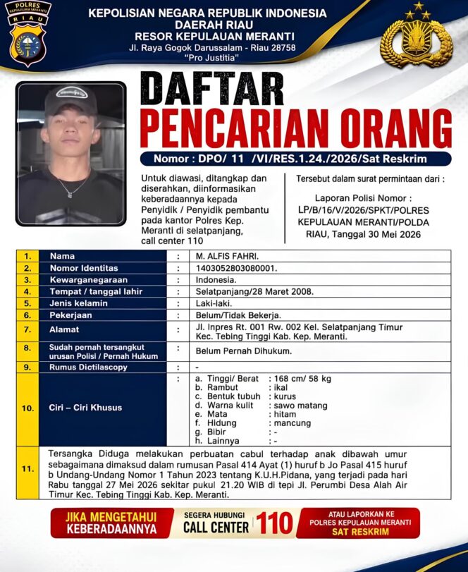 
 Diduga Cabuli Anak di Bawah Umur, Pria di Meranti Masuk DPO Polisi