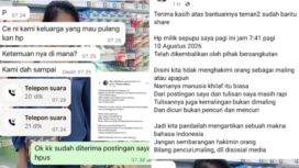 Foto : Tangkapan layar whatsapp keluarga untuk memulangkan HP yang diduga diambil