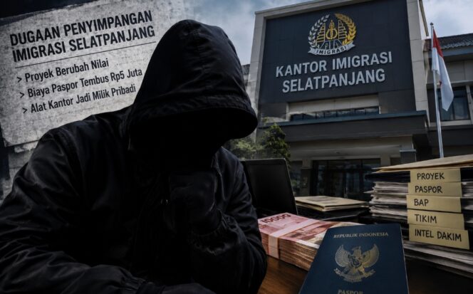 
 Ilustrasi hasil kecerdasan buatan (AI) menggambarkan dugaan penyimpangan di lingkungan Imigrasi Selatpanjang, mulai dari persoalan nilai proyek, dugaan pungutan liar (pungli), hingga penggunaan fasilitas kantor untuk kepentingan pribadi. Seluruh dugaan masih memerlukan verifikasi dan klarifikasi pihak terkait.